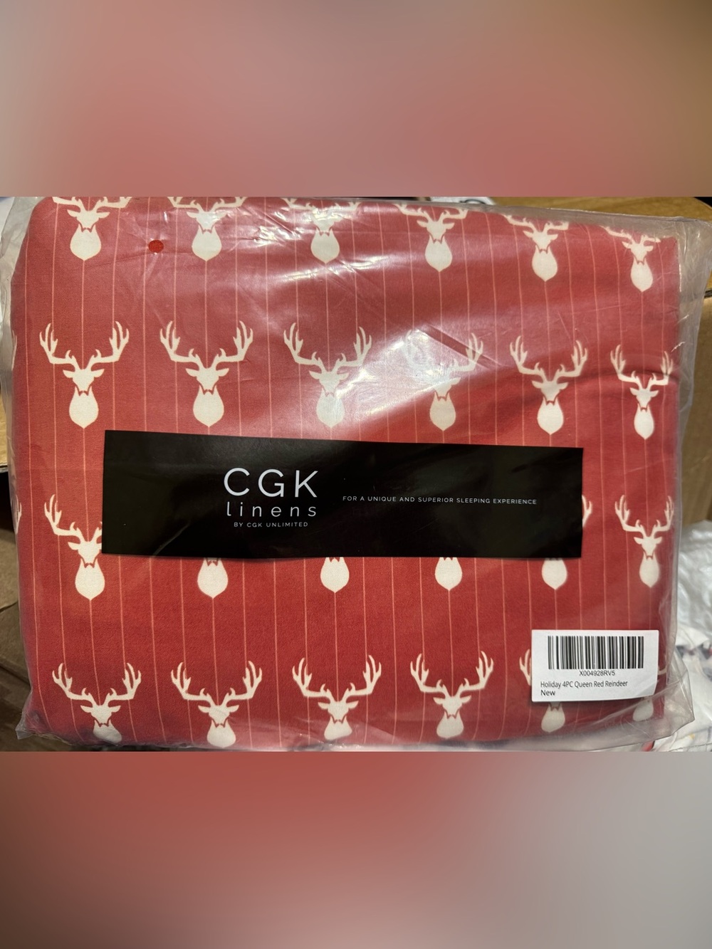 CGK Linens Red Deer Print Queen Sheet Set